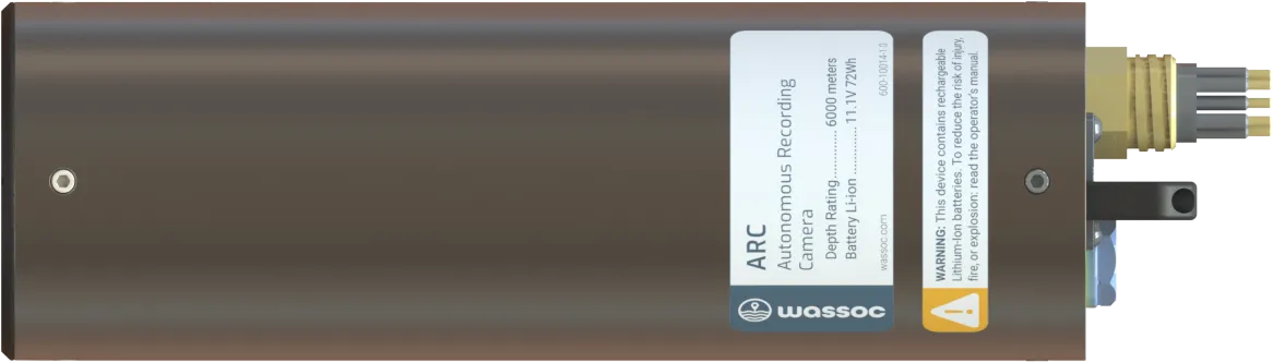 Top view of autonomous recording camera showing compact size and titanium housing