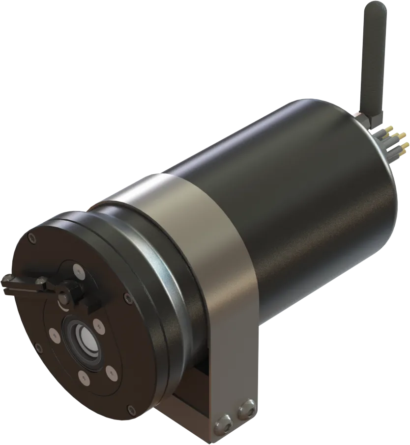 Buoy Camera showing sapphire viewport with integrated wiper and rugged anodized aluminum housing